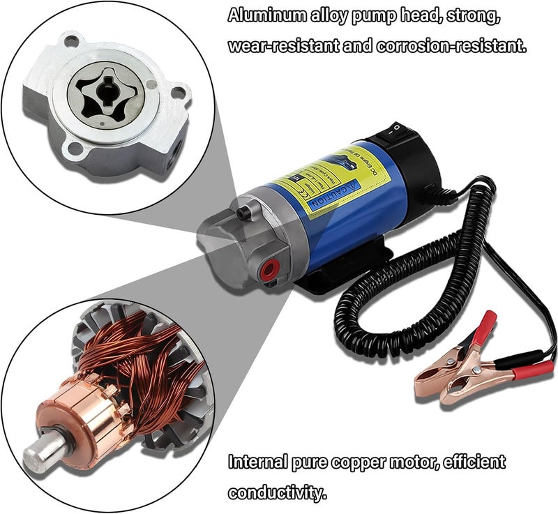 Billowvolve 12V 100W Oil Extractor Pump Portable Engine Low Noise Self-Priming Motor Diesel for Car Motorcycle and Boat Engine Oil Transfer Change Pump - Image 2